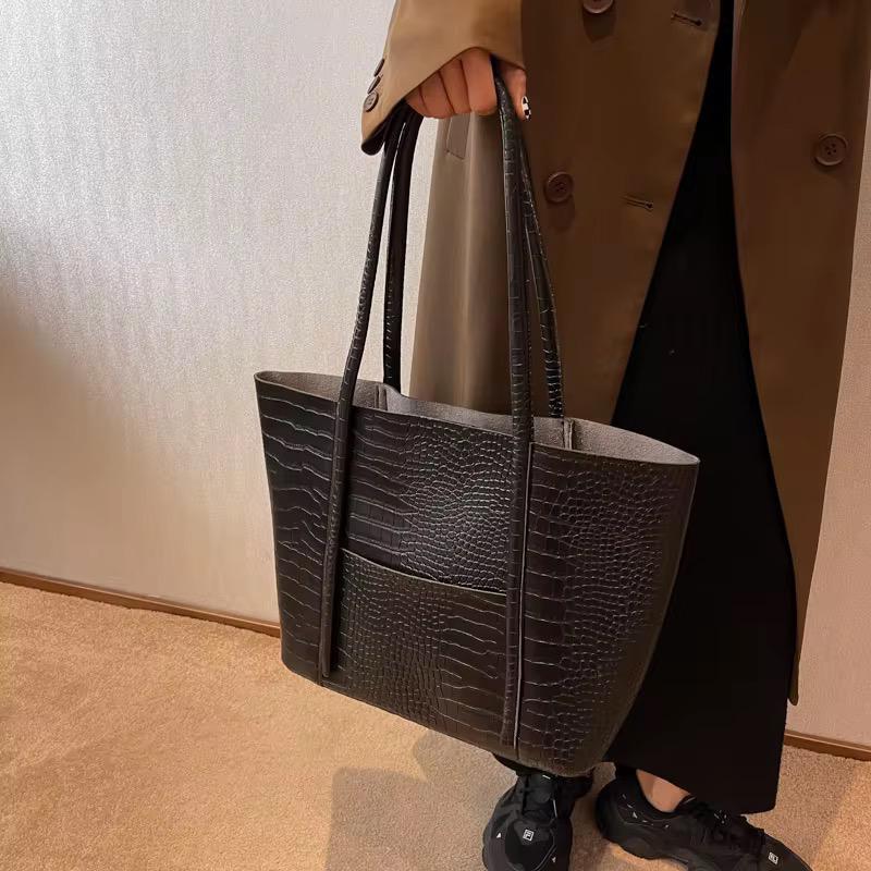 Fall Winter Women Large Capacity Sets Stone Printing Ladies Fashion Big Tote Bags Female crocodile PU Leather Handbags